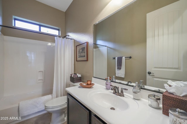 full bathroom featuring vanity, toilet, and shower / bath combo with shower curtain