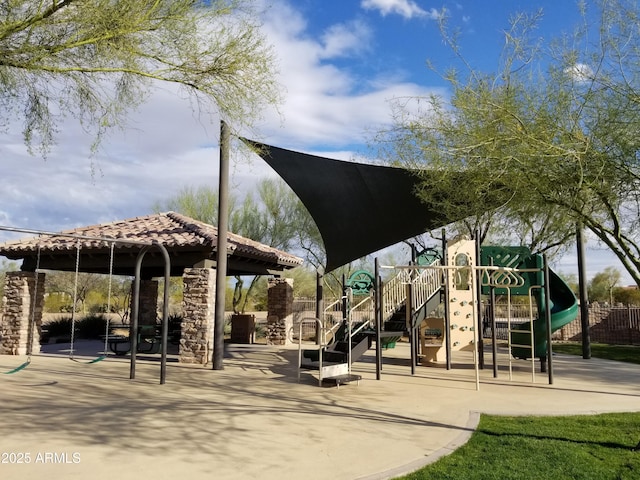 view of home's community with a playground and a gazebo