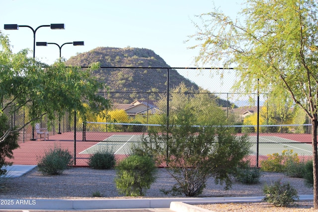 view of sport court featuring a mountain view