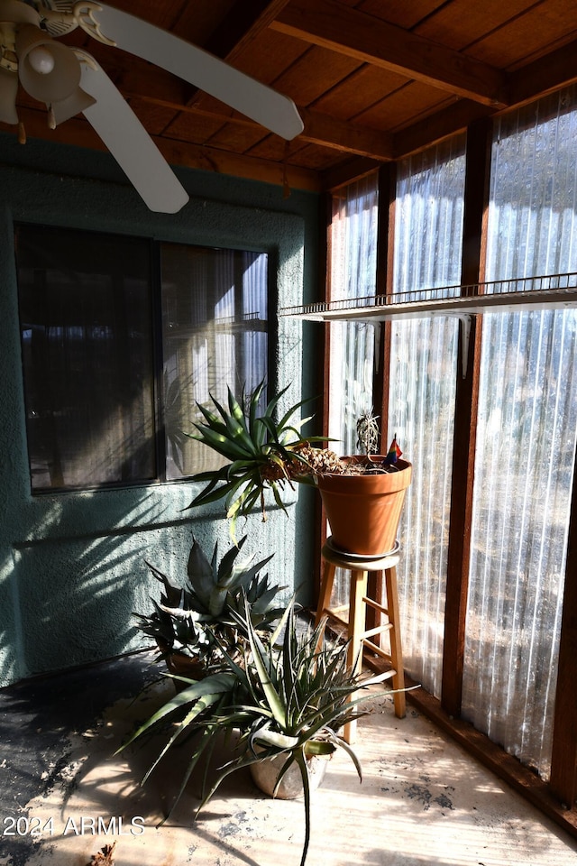 sunroom with wooden ceiling