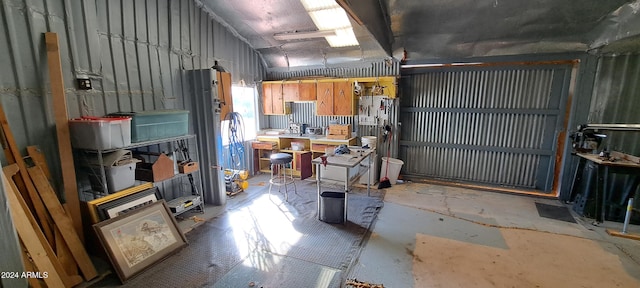 interior space featuring a workshop area