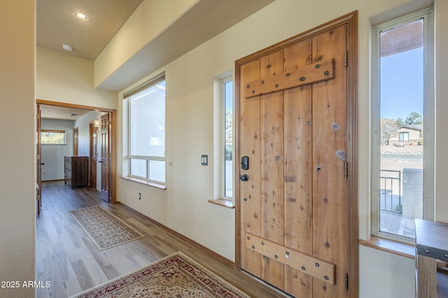 foyer with light hardwood / wood-style floors and a wealth of natural light