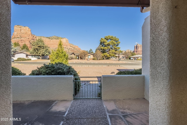 view of patio featuring a mountain view