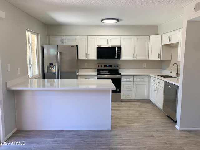 2155 W Farmdale Ave Unit 8, Mesa, AZ 85202 - kitchen featuring stainless steel appliances, a sink, white cabinets, and a peninsula