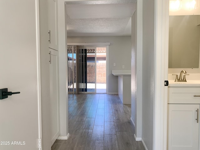 2155 W Farmdale Ave Unit 8, Mesa, AZ 85202 - corridor with a sink, baseboards, wood finished floors, and a textured ceiling
