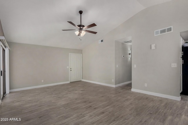 8720 W Willowbrook Dr, Peoria, AZ 85382 - unfurnished living room with vaulted ceiling, ceiling fan, and wood finished floors