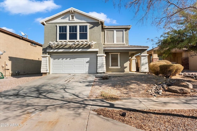 front facade with a garage