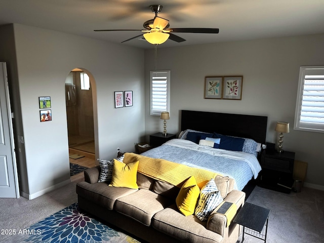 bedroom featuring carpet floors and ceiling fan