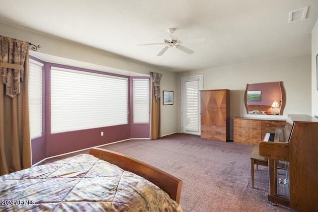 bedroom featuring carpet flooring and ceiling fan