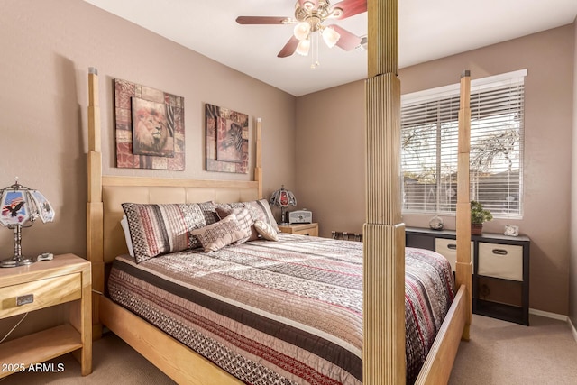 bedroom featuring ceiling fan and carpet flooring