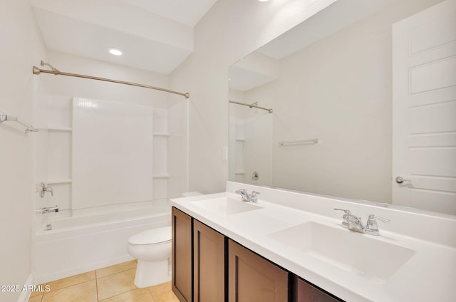 full bathroom featuring tile patterned flooring, vanity, toilet, and shower / bath combination