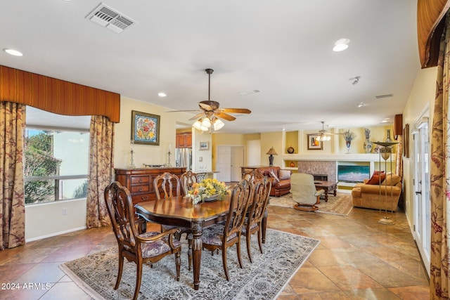 dining room with ceiling fan