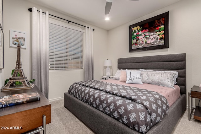 bedroom with carpet flooring and ceiling fan