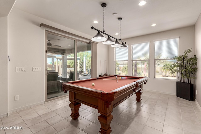 recreation room with light tile patterned floors and billiards