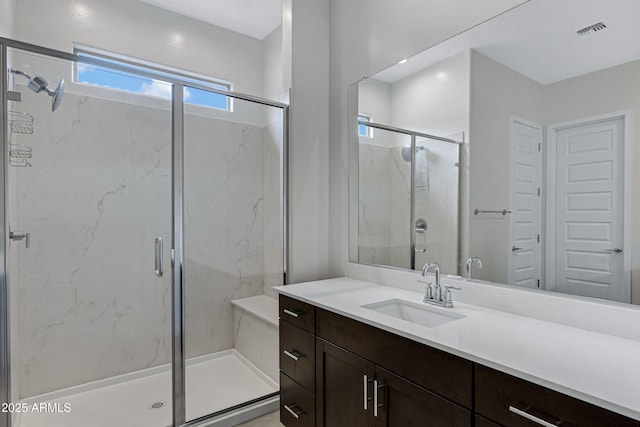 2968 E Tundra Ln, San Tan Valley, AZ 85143 - full bath featuring visible vents, a marble finish shower, and vanity
