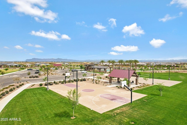 2968 E Tundra Ln, San Tan Valley, AZ 85143 - exterior space with a residential view, a mountain view, a yard, and community basketball court