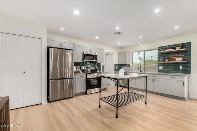 kitchen featuring stainless steel appliances, sink, and gray cabinetry