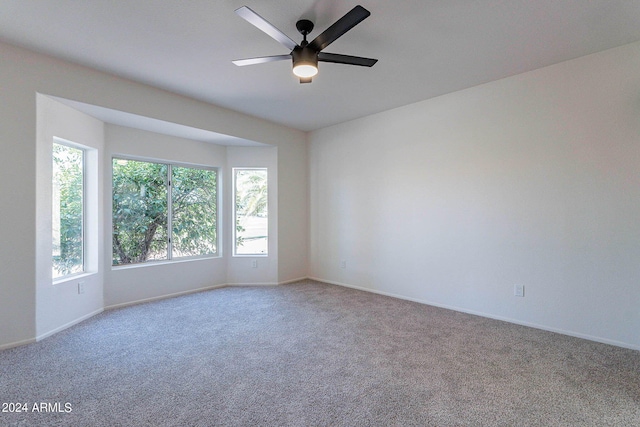 empty room featuring ceiling fan and carpet