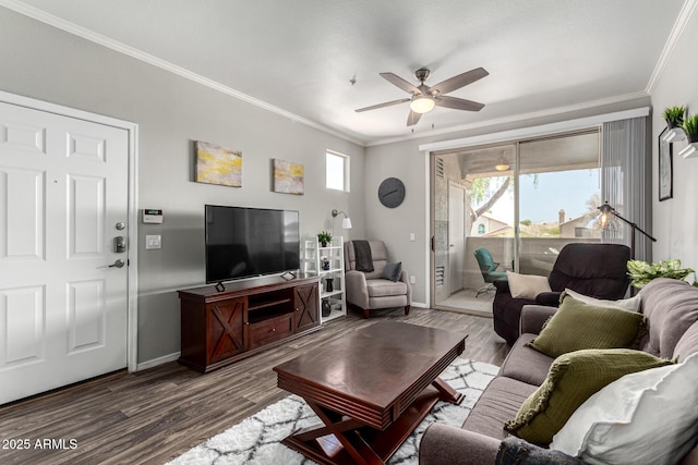 29606 N Tatum Blvd Unit 245, Cave Creek, AZ 85331 - living area with wood finished floors, baseboards, crown molding, and ceiling fan