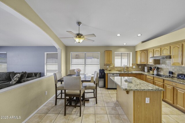 7832 E Osage Ave, Mesa, AZ 85212 - kitchen featuring backsplash, dishwasher, ceiling fan, and a sink