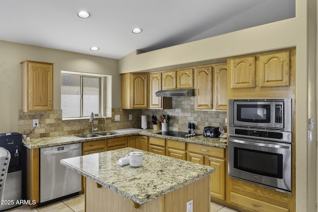 7832 E Osage Ave, Mesa, AZ 85212 - kitchen with light tile patterned floors, stainless steel appliances, backsplash, and a sink