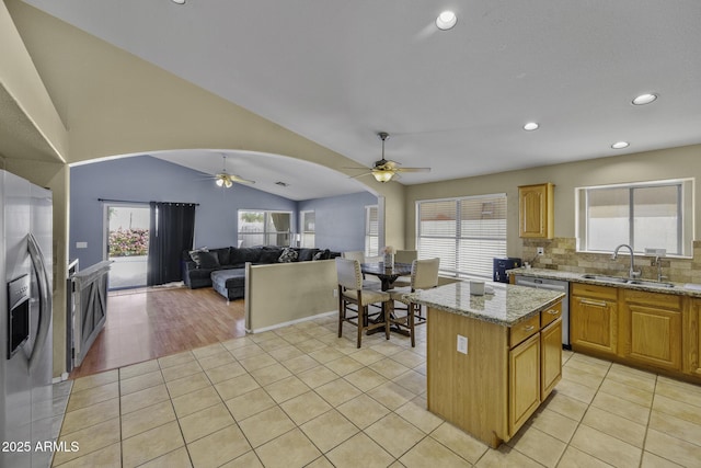 7832 E Osage Ave, Mesa, AZ 85212 - kitchen with recessed lighting, plenty of natural light, appliances with stainless steel finishes, ceiling fan, and a sink