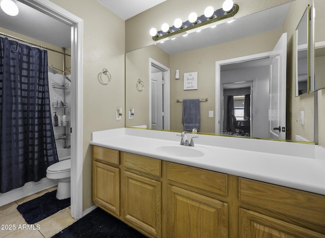 7832 E Osage Ave, Mesa, AZ 85212 - bathroom featuring shower / bath combo, vanity, toilet, and tile patterned flooring