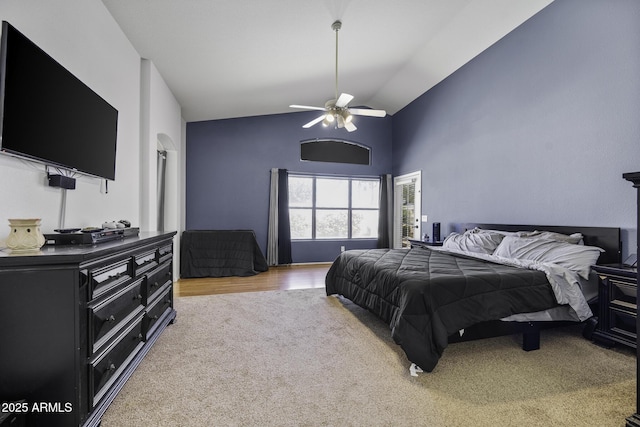 7832 E Osage Ave, Mesa, AZ 85212 - bedroom featuring a ceiling fan, high vaulted ceiling, and carpet floors