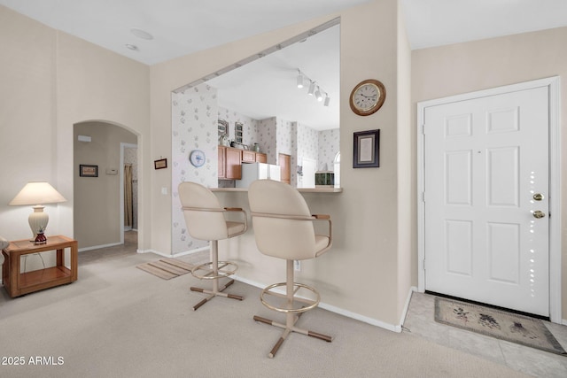 view of carpeted foyer entrance