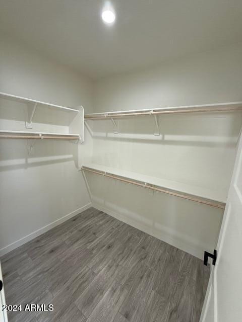 walk in closet with wood finished floors