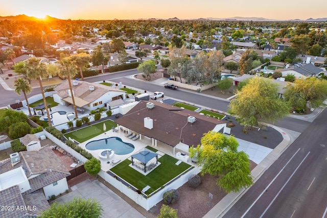 aerial view featuring a residential view and a mountain view