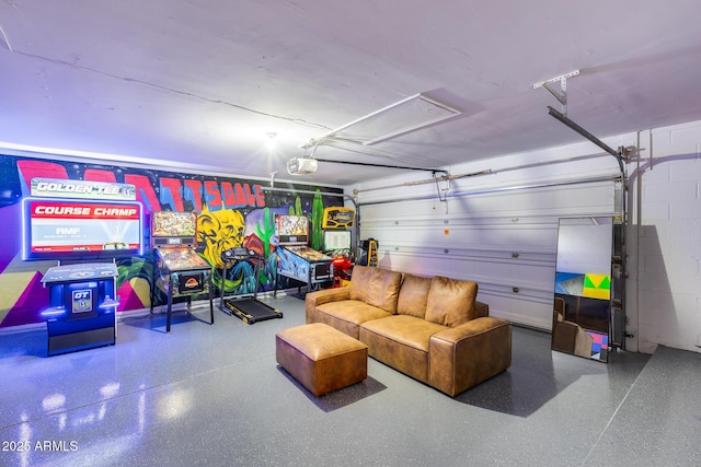 garage with a garage door opener