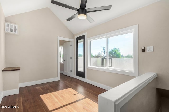 1921 E Yale St, Phoenix, AZ 85006 - interior space featuring lofted ceiling, a ceiling fan, and wood finished floors