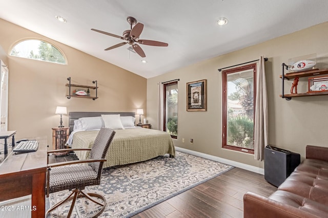 24813 N 55th Dr, Glendale, AZ 85310 - bedroom with vaulted ceiling, multiple windows, hardwood / wood-style flooring, baseboards, and recessed lighting