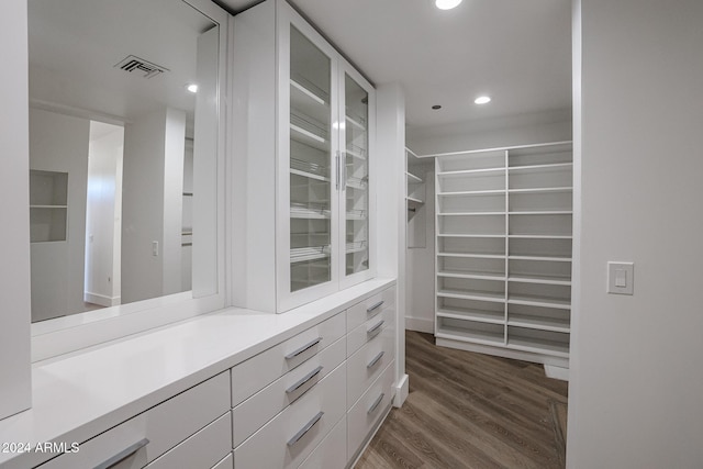 walk in closet featuring dark hardwood / wood-style flooring