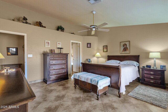 bedroom with vaulted ceiling and ceiling fan