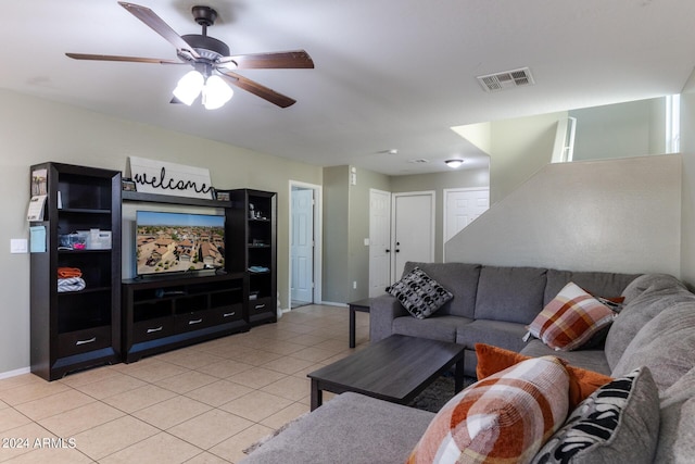1706 W Coolidge Way, Coolidge, AZ 85128 - living area with visible vents, a ceiling fan, baseboards, and light tile patterned floors