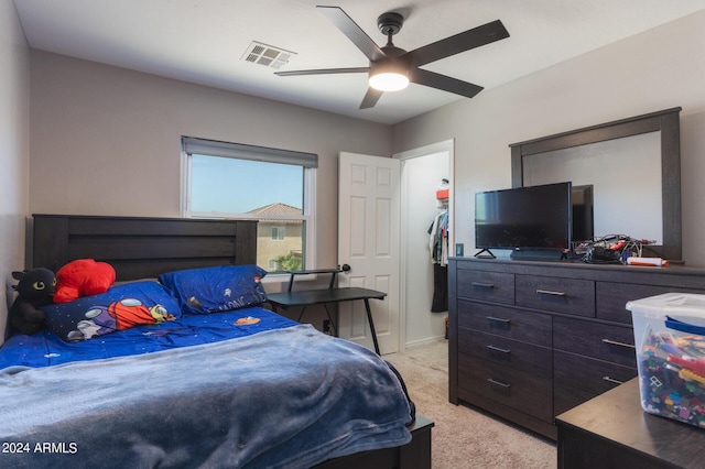 1706 W Coolidge Way, Coolidge, AZ 85128 - bedroom featuring a ceiling fan, visible vents, and light carpet