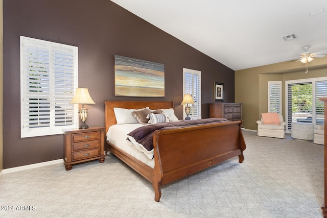 3507 N Snead Dr, Goodyear, AZ 85395 - bedroom with lofted ceiling, light colored carpet, baseboards, and ceiling fan