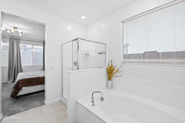 bathroom with independent shower and bath