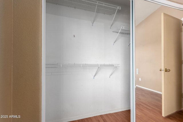 walk in closet with wood-type flooring