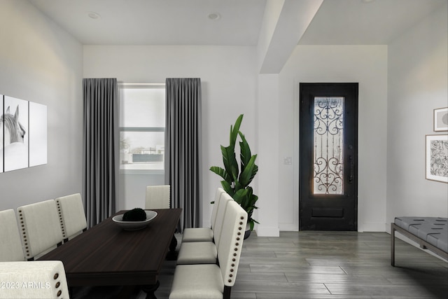 entryway with dark wood-type flooring