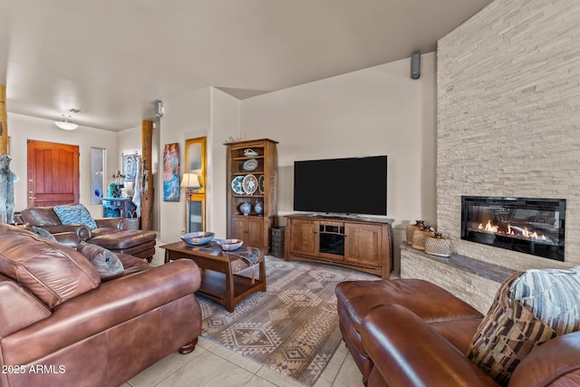 20910 W Cattle Iron Dr, Wickenburg, AZ 85390 - living area featuring tile patterned floors and a fireplace