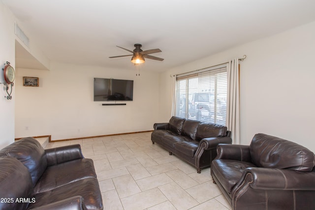 living room featuring ceiling fan