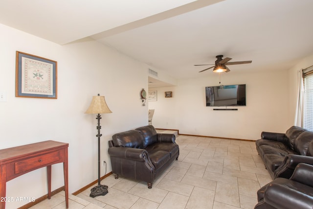 living room with ceiling fan