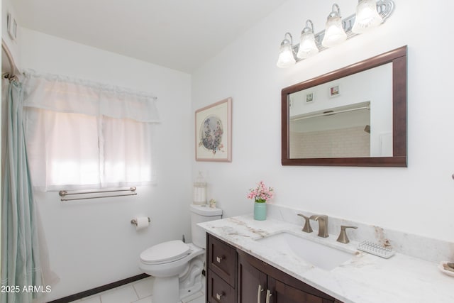 bathroom with tile patterned flooring, vanity, and toilet