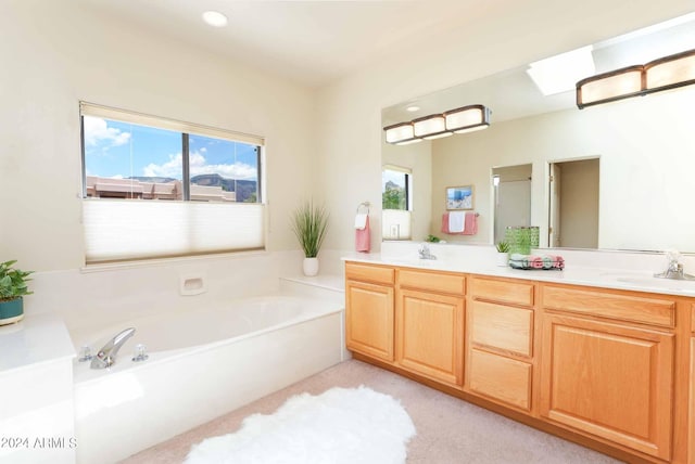 bathroom with a bathtub, a wealth of natural light, and vanity