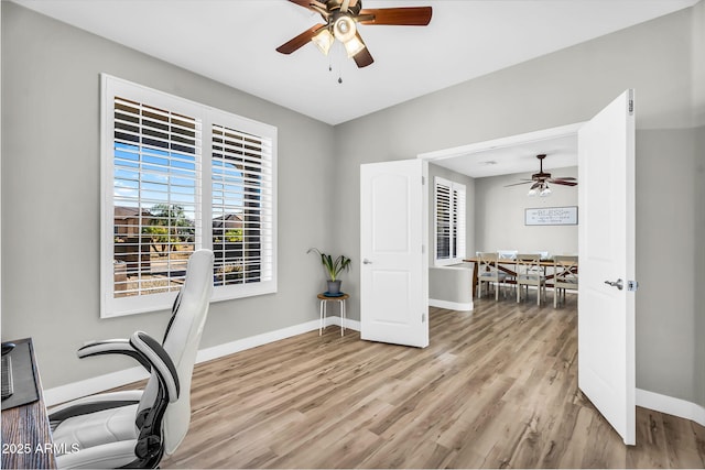 18822 E Flintlock Dr, Queen Creek, AZ 85142 - office with baseboards, light wood-style flooring, and ceiling fan