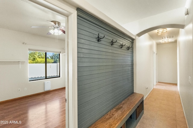 mudroom with ceiling fan