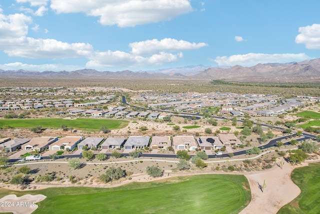 drone / aerial view featuring a mountain view